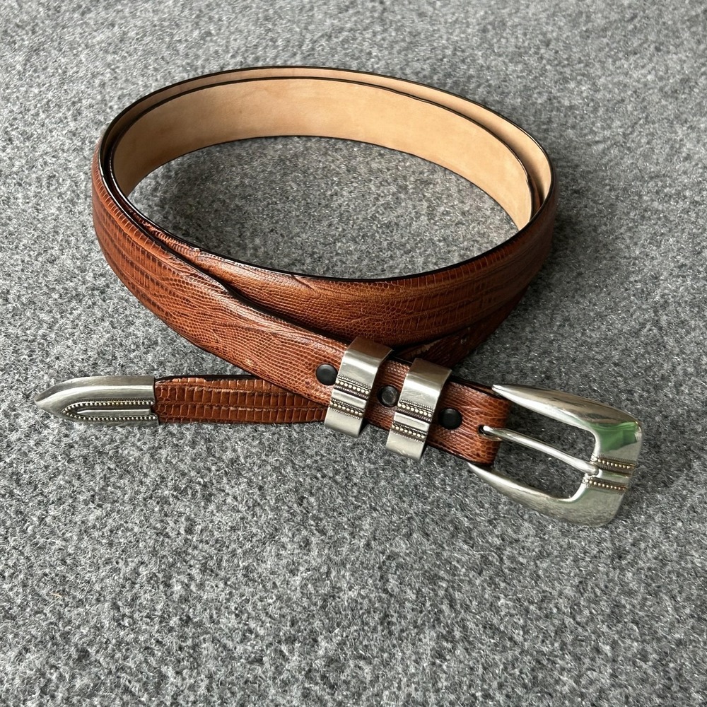 Belt Genuine Italian Calfskin Brown Embossed‎ Leather Western Belt Size 46